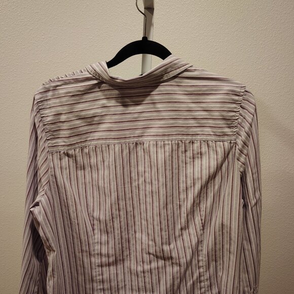 Basic Editions Women's Long Sleeve Button Front Blouse Stripe Stripes Purple - Picture 9 of 11